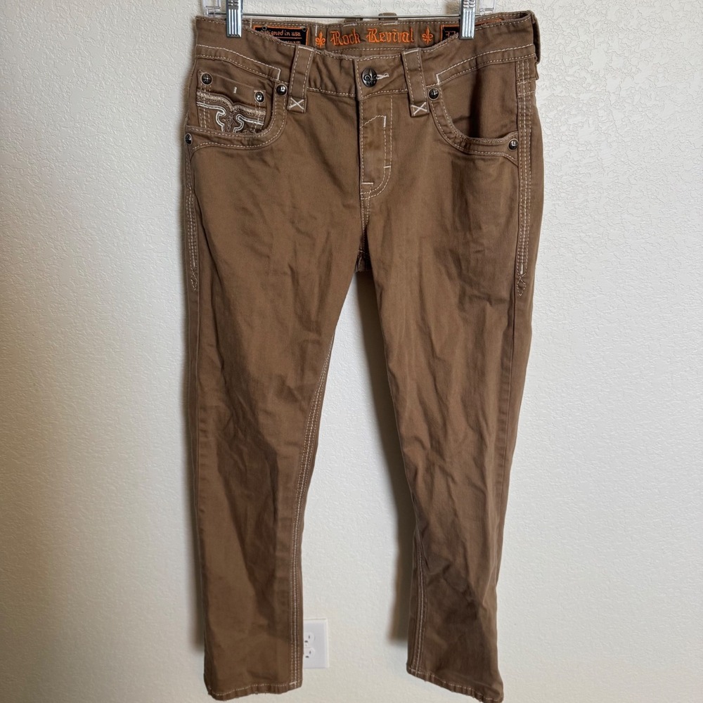 Y2K Streetwear Rock Revival Tigerlily Straight Jeans 32 Brown